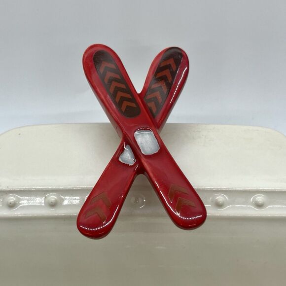 Nora Fleming Mini Red Skis A120 Retired HTF Winter Snow Sport - Picture 1 of 4